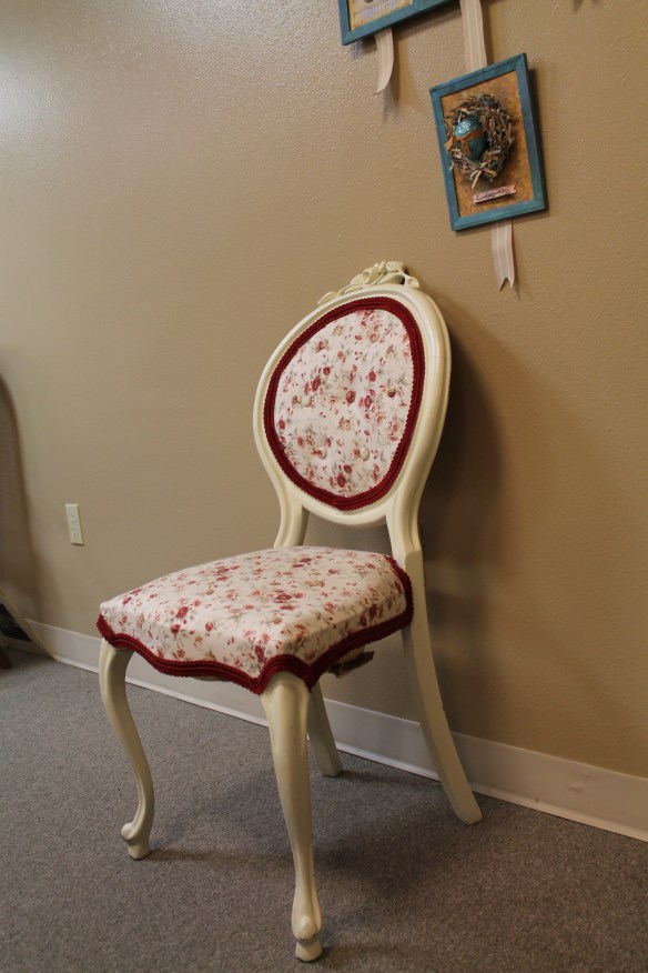 red chair reupholstered 3